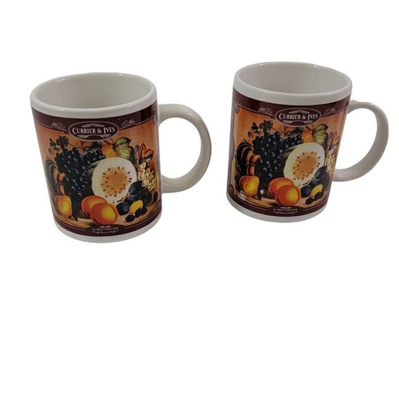 CURRIER &IVES Houston Harvest Early Winter 12 Oz Ceramic Cup Mug Fruit Graphic - Picture 8 of 16